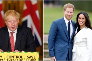 Britský premiér Boris Johnson a britský princ Harry a jeho manželka Meghan.