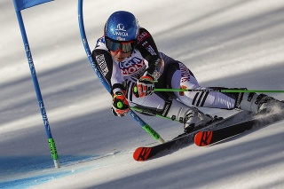 Slovenská lyžiarka Petra Vlhová na trati počas 1. kola obrovského slalomu žien na majstrovstvách sveta v alpskom lyžovaní v talianskom stredisku Cortina d'Ampezzo.