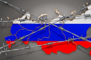 Map of Russia with barbed wire, 3D rendering on grey background