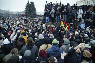 Protest proti zatknutiu Navaľného v Petrohrade.