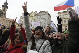 Zábery z protestu na pražskom Staromestskom námestí