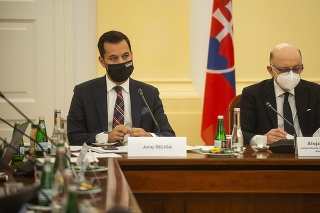 Členovia Ústavnoprávneho výboru NR SR zľava Juraj Šeliga (Za ľudí) a Alojz Baránik (SaS) počas zasadnutia výboru