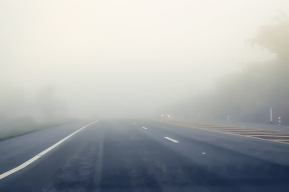 Thai road in the fog. Blurred, De-focused, soft focus.
