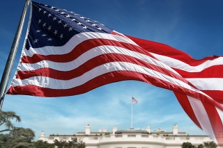 American Flag in front of The White House in Washington D.C. Background out of focus. Photomontage. SEE MY OTHER PHOTOS & VIDEOS from USA: 