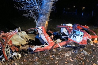 Auto po čelnom náraze do stromu zastalo zdemolované na nepoznanie