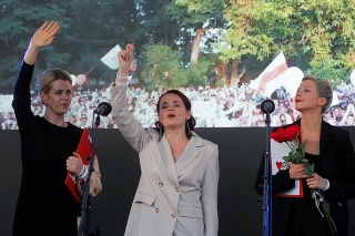 Protesty na podporu opozičnej prezidentskej kandidátky v Bielorusku.