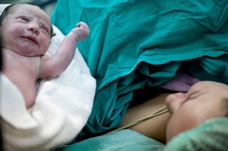 Newborn child seconds and minutes after birth.