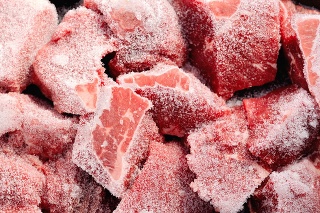 Close up of frozen beef.