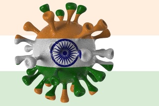 Covid India and indian variant isolated on white background, covid-19 virus with flag.