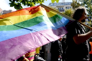 Na snímke sprievod za práva LGBTI ľudí Dúhový PRIDE v Bratislave v roku 2013. 