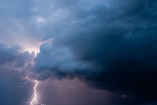 Lightning during a thunderstorm.