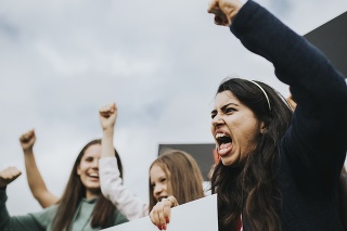 Group of angry female activists is protesting