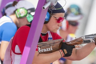 Na snímke slovenská reprezentantka v športovej streľbe Zuzana Rehák-Štefečeková počas prvého dňa kvalifikácie trapu žien. 
