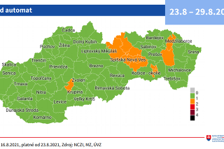 Rozdelenie okresov podľa COVID automatu platné od pondelka 23. augusta.