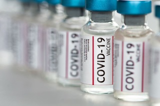 Covid-19 Coronavirus Vaccine vials in a row macro close up