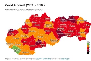 Rozdelenie okresov v rámci COVID automatu od 27. 9.