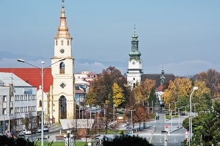 Holy trinity church and Saint Elizabeth church in Zvolen city, Slovak republic. Travel destination. Religious architecture. Place of worship.