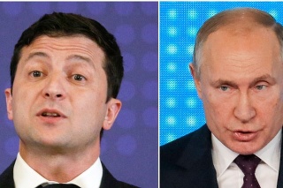 Ukrajinský prezident Volodymyr Zelenskyj (vľavo) a ruský prezident Vladimir Putin.