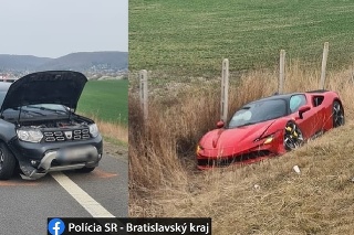 Pri utorkovej nehode sa na diaľnici D4 zrazila Dacia Duster s Ferrari SF90.