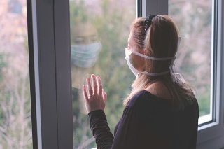 horizontal background woman in isolation at home for virus outbreak or hypochondria .