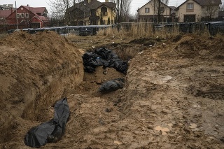 Ukrajinskí a západní lídri reagovali s pobúrením na nájdenie masových hrobov a niekoľkých stoviek tiel v meste Buča. 