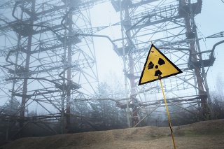 Radioactivity sign in Chernobyl Outskirts 2019 closeup