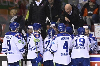 Tréner Craig Ramsay rozdáva pokyny slovenským hokejovým reprezentantom