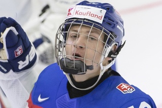 Na snímke slovenský hokejista Adam Sýkora oslavuje svoj premiérový gól.