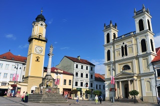 Banska Bystrica, Slovakia - September 5, 2018: View of main square of Banska Bystrica town, Slovakia on September 5, 2018.