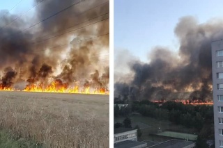 V Trnave horí pole, oheň sa veľmi rýchlo šíri.