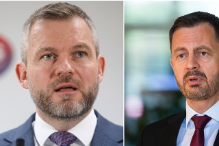 Predseda mimoparlamentnej opozičnej strany Hlas-SD Peter Pellegrini a predseda vlády SR Eduard Heger.