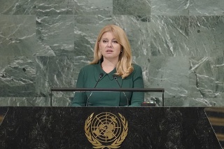 Slovenská prezidentka Zuzana Čaputová hovorí  na 77. Valnom zhromaždení OSN.