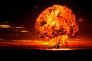 Nuclear explosion in an outdoor setting. Symbol of environmental protection and the dangers of nuclear energy