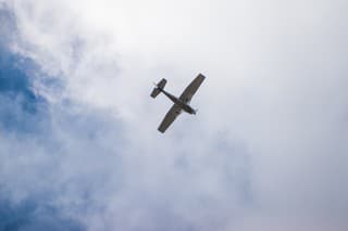 A small airplane as seen from below