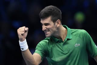 Srbský tenista Novak Djokovič sa teší po víťazstve proti Rusovi Andrejovi Rubľovi.
