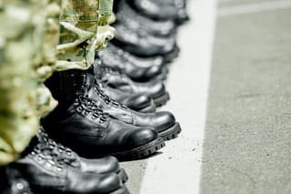 military army boots in row