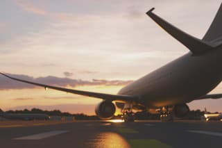 Empty airport at sunset, 3D generated image, generic location.