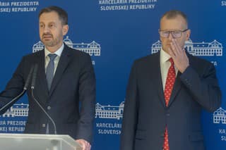 Na snímke vľavo premiér SR v demisii Eduard Heger (OĽANO) a vpravo predseda NR SR Boris Kollár (Sme rodina).