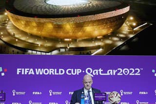 Na snímke prezident Medzinárodnej futbalovej federácie (FIFA) Gianni Infantino počas záverečnej tlačovej konferencie na MS vo futbale 2022 v katarskej Dauhe 16. decembra 2022.