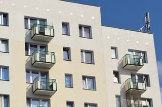 View up on the block of flats with prefabricated.