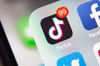 Tyumen, Russia - January 21, 2020: TikTok and Facebook application  on screen Apple iPhone XR