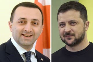 Predseda vlády Gruzínskej republiky Irakli Garibašvili a ukrajinský prezident Volodymyr Zelenskyj