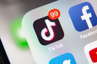 Tyumen, Russia - January 21, 2020: TikTok and Facebook application  on screen Apple iPhone XR