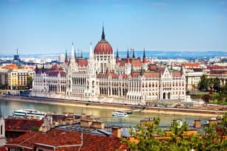 The Hungarian Parliament Building (Hungarian: Országház) on the bank of the Danube, Budapest. View from the Castle Hill.