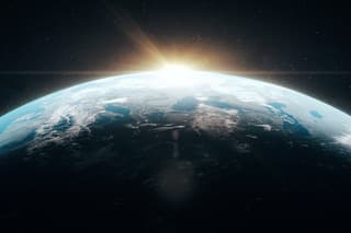 Photorealistic Earth view from space to Europe with Sun flare.
World map texture credits to NASA: https://visibleearth.nasa.gov/images/74218