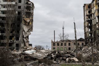 Apartment building destroyed through war in Borodyanka (Borodianka), Ukraine