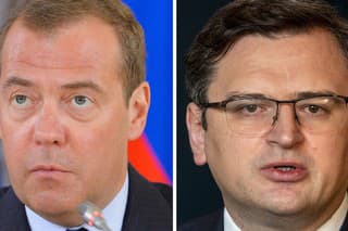 Bývalý ruský prezident Dmitrij Medvedev a ukrajinský minister zahraničia Dmytro Kuleba.