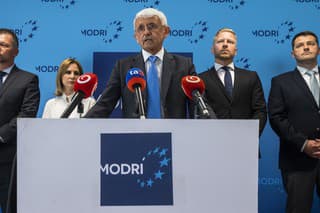 Na snímke v popredí Mikuláš Dzurinda počas tlačovej konferencie politickej strany Modrí - Európske Slovensko.