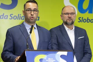 Na snímke zľava poslanec NR SR za stranu Sloboda a Solidarita (SaS) Peter Cmorej a predseda SaS Richard Sulík.