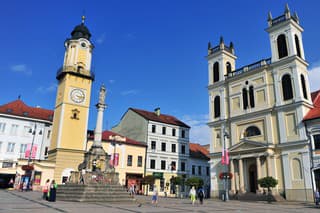 Banska Bystrica, Slovakia - September 5, 2018: View of main square of Banska Bystrica town, Slovakia on September 5, 2018.